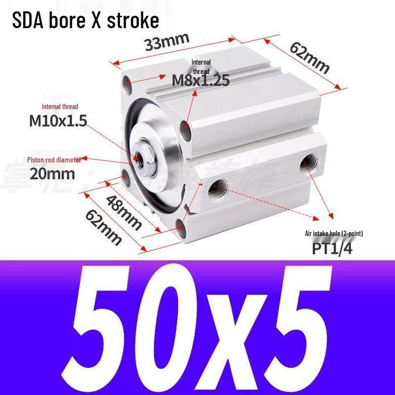 SDA Mini Pneumatic Cylinder, High Thrust, Thin Type, Bore Sizes 20/25/32/40/50