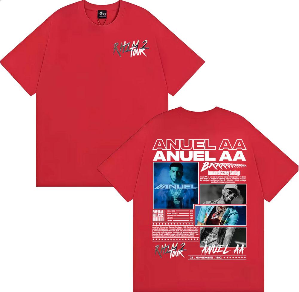 Rapper Anuel AA Rhlm 2 Album 2026 Tour Tshirts Men Women Fashion Hip Hop High Street T Shirt Cotton ONeck Short Sleeve Tshirt