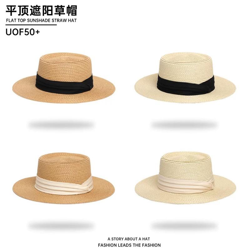 Produced straw hat women's flat top seaside beach top hat sunscreen hat travel photo women's summer sun hat