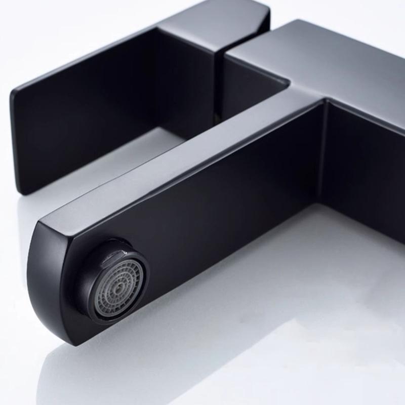 Square Bathroom Sink Faucet Modern Black Finish Single Handle Mixer Tap Hot Cold Water Control Corrosions Resistant