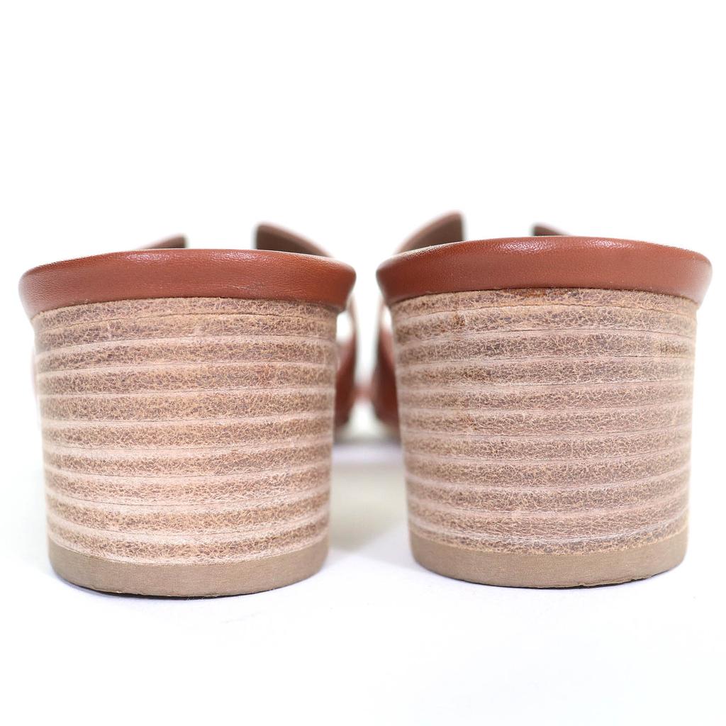 Great HERMES Mule Oasis H logo leather sandals Brown leather Women 35 071002Z Used