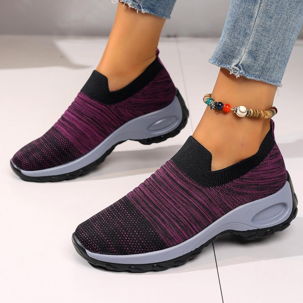 Große Größe fly-gewebte lässige Sportschuhe Damen 2025 neu fußanliegend Socken-Typ Ein-Pedal-Flats