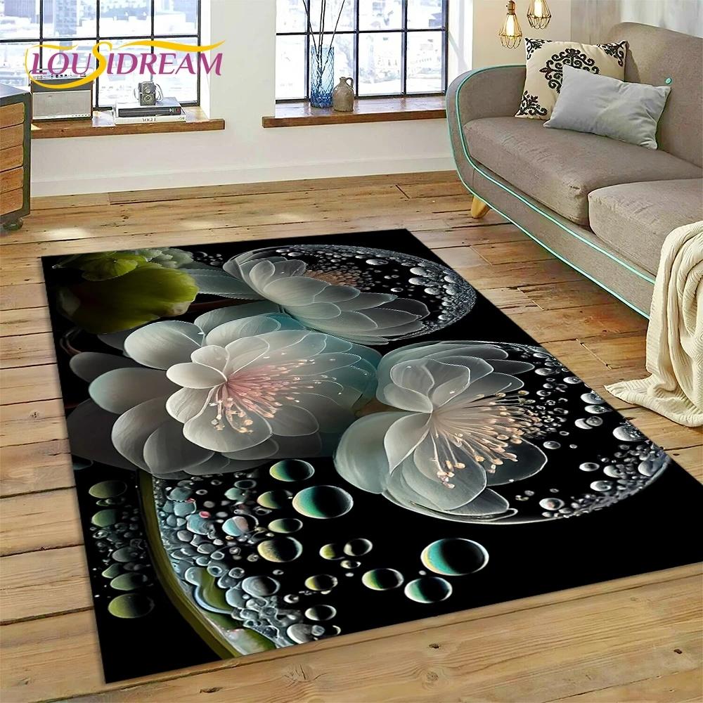 Růžové Květiny Severská Láska Romantický Koberec Kobereček do Ložnice Obývacího Pokoje Domácí Dekorace na Pohovku, Dětská Hra Velká Dekorativní Podložka na Podlahu