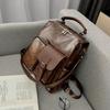 Vintage PU Leather Backpack Women Korean Style Large Capacity Fashion Shoulder Bag Casual Versatile Female Backpack For Travel