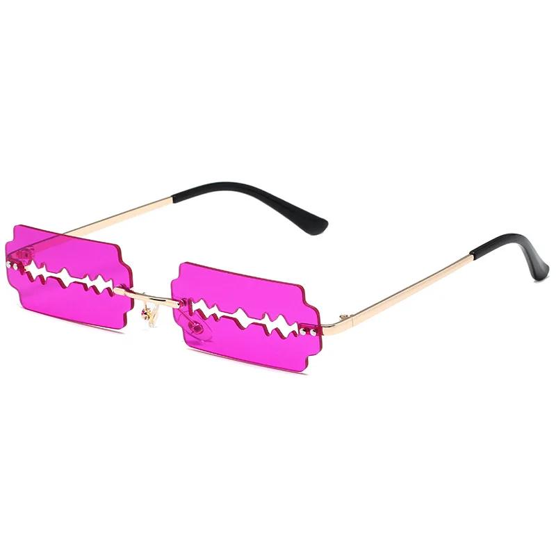Festival Rimless Rectangle Sunglasses Women Unique Razor Blade Funny Sun Glasses Personality Trend Catwalk Party Hip Hop