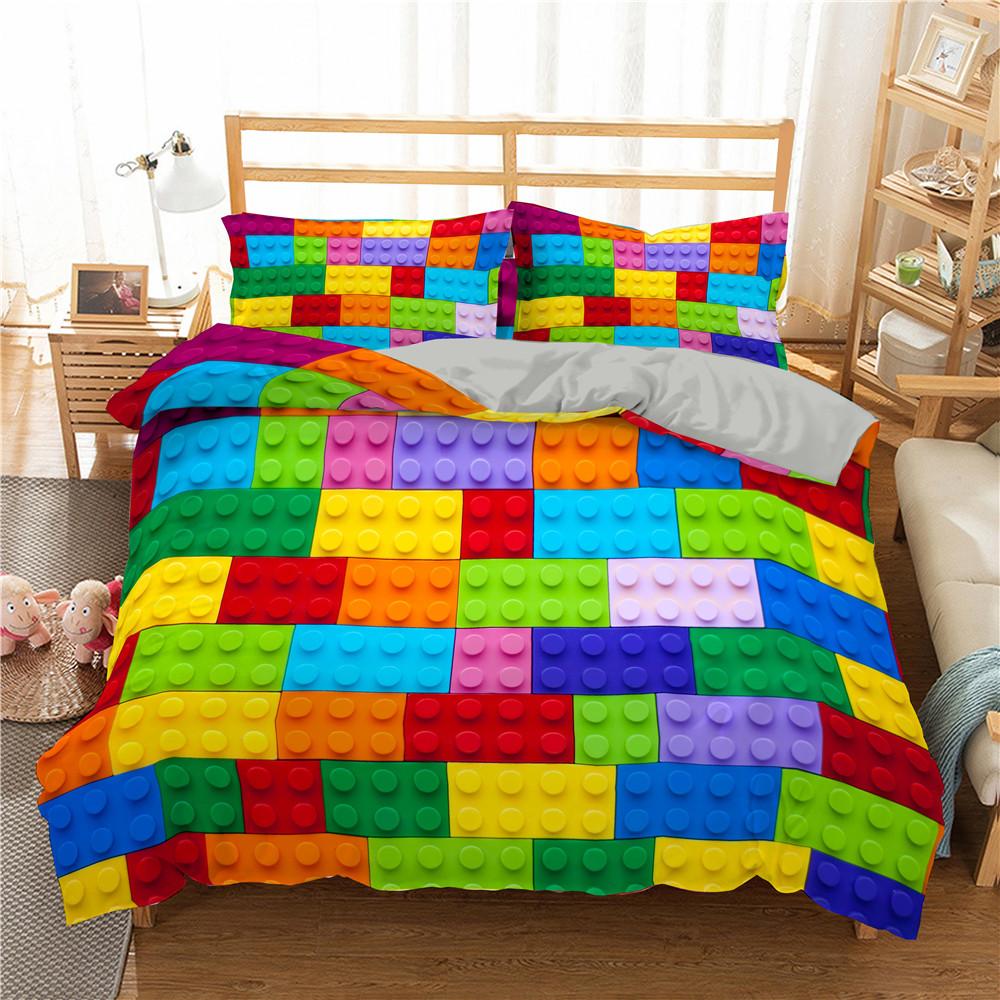 3D Building Block Pattern Duvet Cover Set Bedroom Polyester Quilt Cover Bedding Set With Pillowcase Home Decor King Queen Size