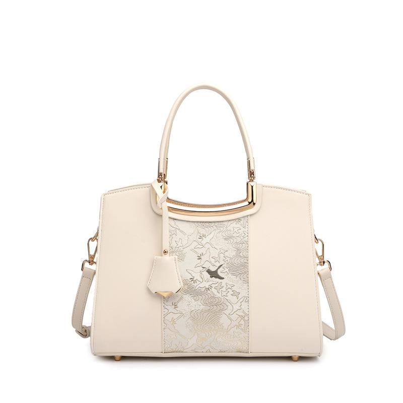 Women s Handbag, Chinese Style Tote Bag, Large Capacity Middle-aged Mother Bag, High-end Sense Shoulder Bag, Can Be Slung Diagonally белый