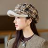 Lamb Fleece Plaid Octagonal Hat Women's Autumn and Winter Beret Casual Warm Windproof Hat Women's Winter Knitted Wool Hat Outdoor Travel Windproof Hat