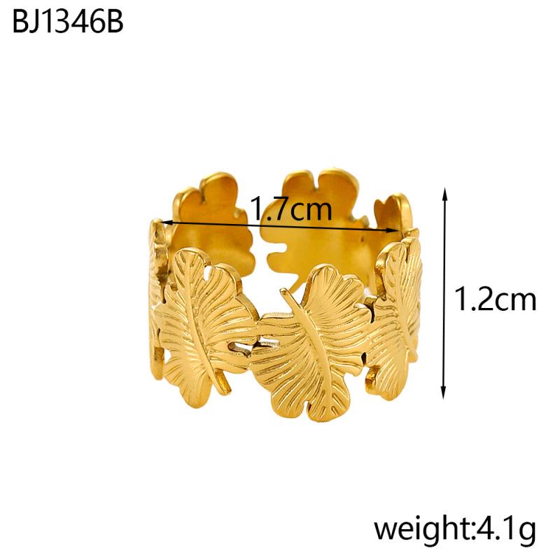 INSSGG Elegant Maple Leaf Adjustable Ring: Textured Hollow Tree Leaf Design
