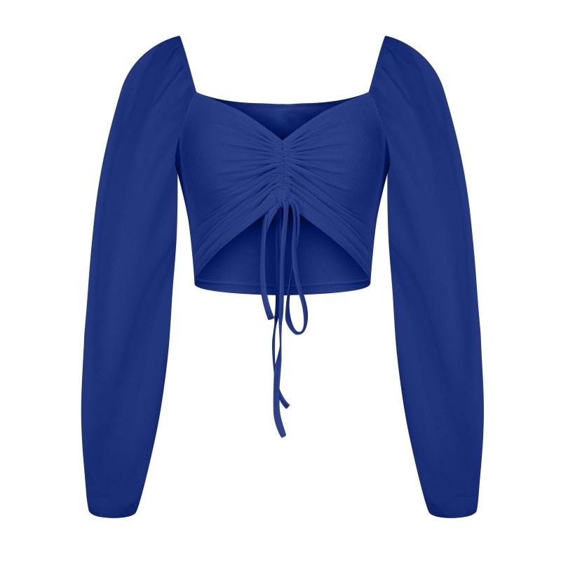 

Женская блузка кроп-топ с V-образным вырезом на кулиске, присборенная, с длинными рукавами-фонариками и завязками сзади, сексуальная, облегающая, повседневная 3XL синий