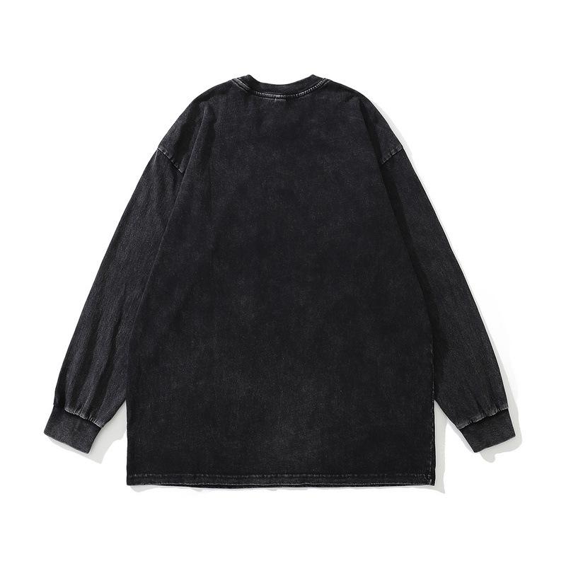 European And American High Street Retro Angel Washed Long-Sleeved T-Shirt Men'S And Women'S Street Trendy Brand Old Versatile Bottoming Top