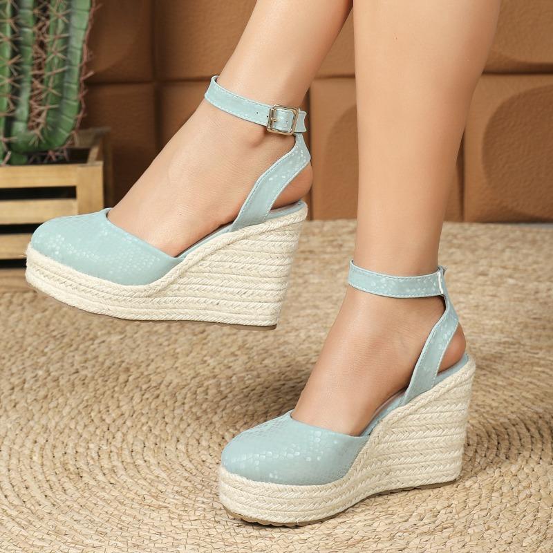 Fashion Summer Shoes Women High Heels Sandals Fashion Elegant Ladies Party Shoes Wedge Heel10cm Black Red Blue Plus Size 42 D518