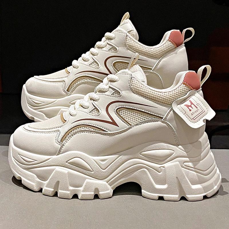 

Women S Chunky Platform Sneakers Summer Breathable Mesh Non-Slip Sports Shoes Women Lace-Up Thick Bottom Vulcanized Shoes 35