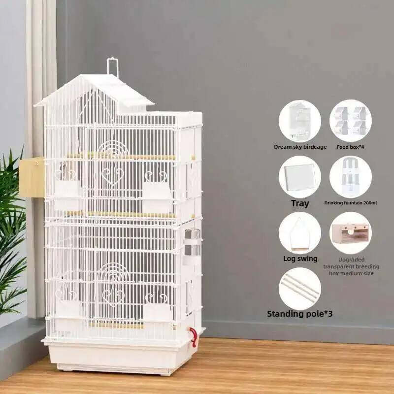 Budgie Parrot Cage Bird Cage Special Black Phoenix Peony Bird Breeding Cages Large Home Metal Luxury Viewing Villa Bird House L