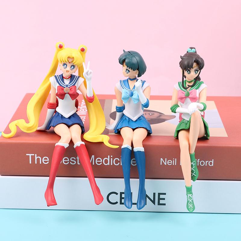 12CM Anime Sailor Moon Action Figure Beautiful Girl Water Ice Moon Pluto Yellow Hair Kawaii Sitting Collectible Model Toy