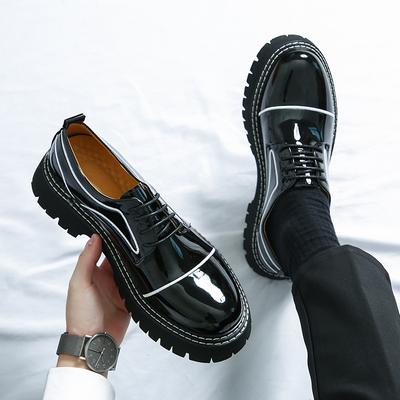 Fashion Fashionable Men's Spring Formal Business Lace Up Leather Shoes Classic Black Men's Patent Leather Thick Sole Casual Derby Shoes