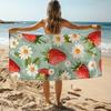 Sandproof Microfiber Beach Towel, Strawberry Daisy Watermelon Print Soft Quick Dry Absorbent for Swimming Camping Bathing Fun