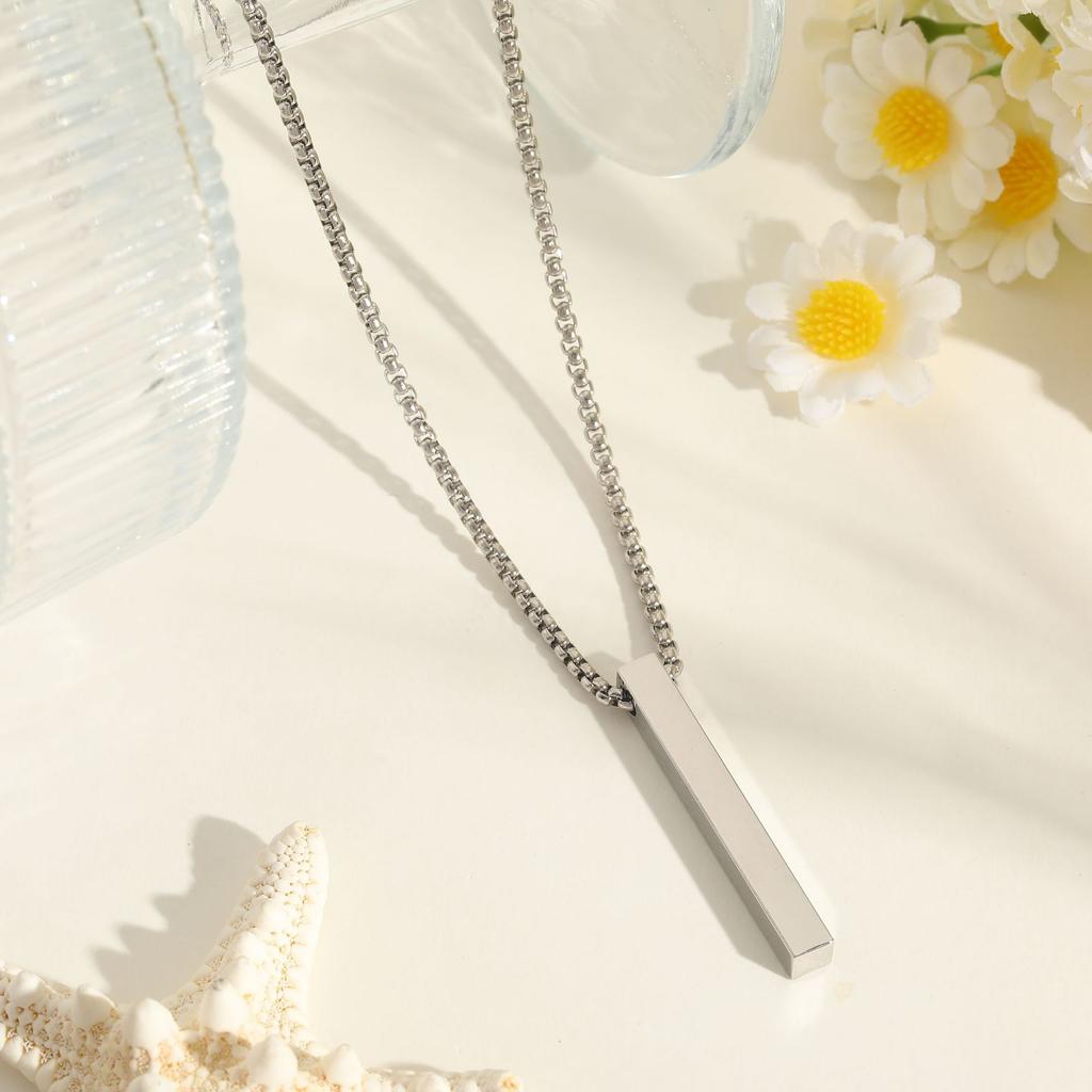 Stainless Steel Hip-hop Necklace Men's Three-dimensional Rectangular Titanium Steel Necklace Couple Pendant Jewelry Accessories