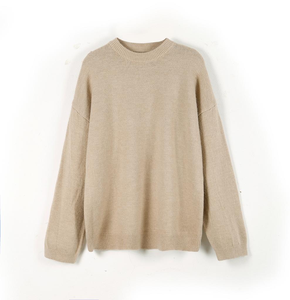 American Lazy Soft Waxy Gray Pullover Sweater Women's Autumn and Winter Loose Thickened Sheep Wool Crew Neck Knitted Sweater