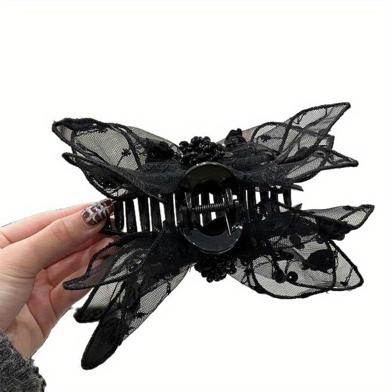 1Pc Light Luxury Multi-layer Lace Bow Grab Clip Large Shark Clip Bridal Headdress for Wedding Banquet Holiday Party Decoration