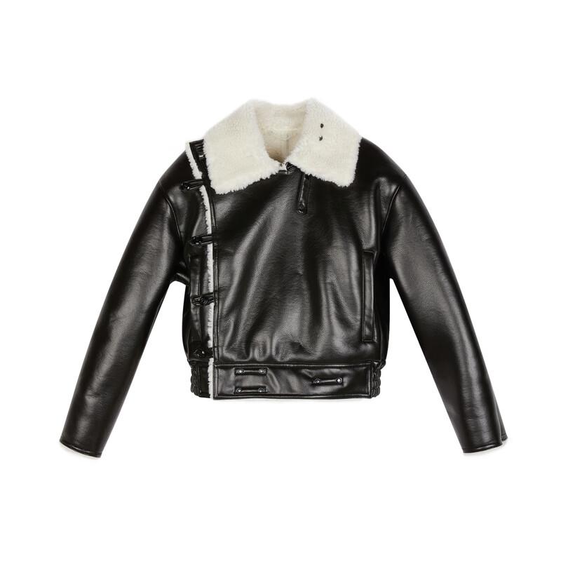 JNBY Women's Faux Fur-Look PU Lapel Jacket