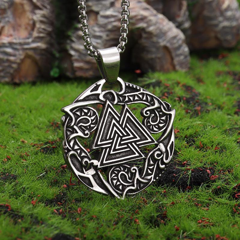 New Stainless Steel Viking Rune Pendant European and American Retro Stacked Triangle Titanium Steel Necklace