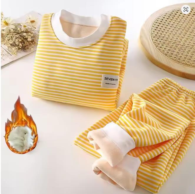Baby Plush Children's Pajamas Solid Color Long Sleeved Pants Breathable Pajamas for Boys and Girls Casual Wear