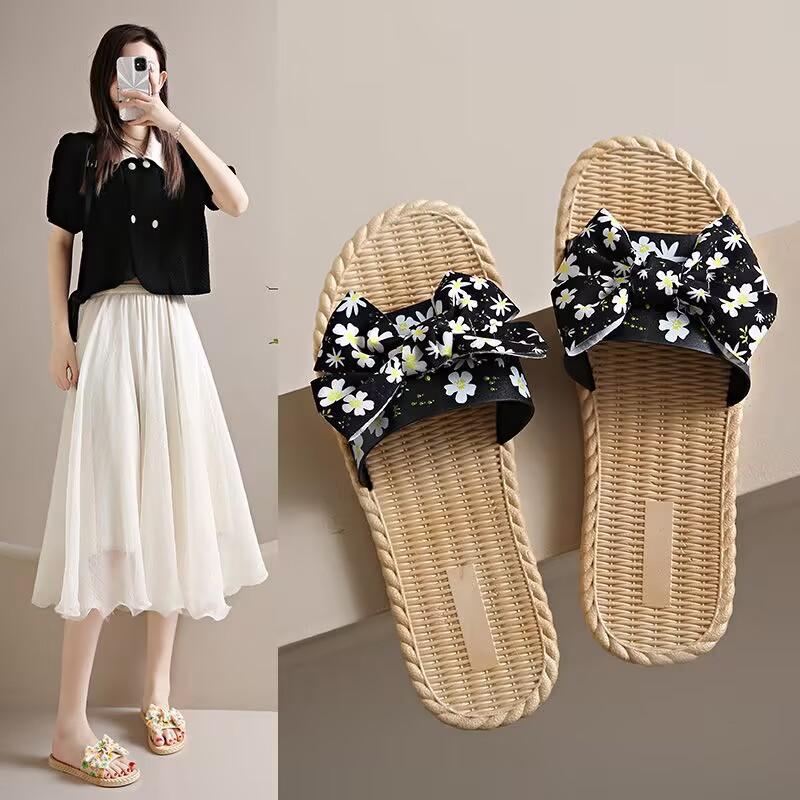 

Женские домашние тапочки с бантом, осенне-летняя классическая обувь 38 чёрный