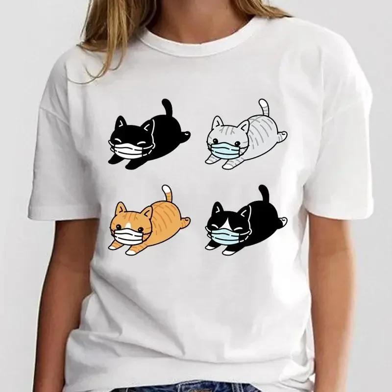 Women Print Graphic Ladies Clothing Fashion Tee Cat Love Trend New Style Female Cartoon Clothes T Shirt Top  Aesthetic Clothes