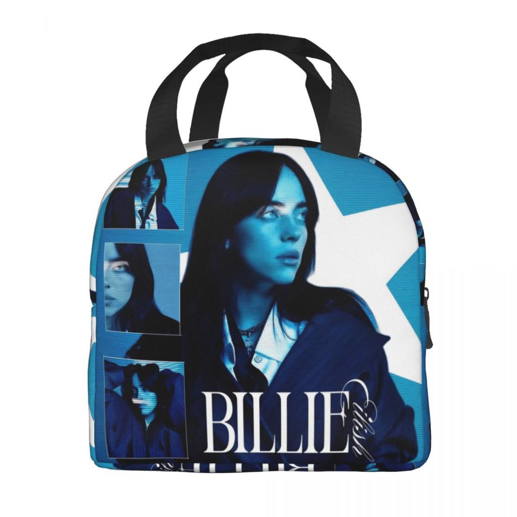 B-Billie-Girl E-eilish American Singer Insulated Lunch Bag Food Container Portable Thermal Cooler Lunch Boxes For School Office