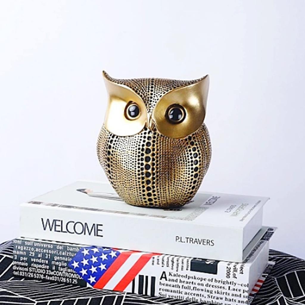 heizi Owl Figurine, Stylish Interior Decor, Nordic Object, Asian Goods, Bali Style, Entryway, Good Luck Charm (Gold)