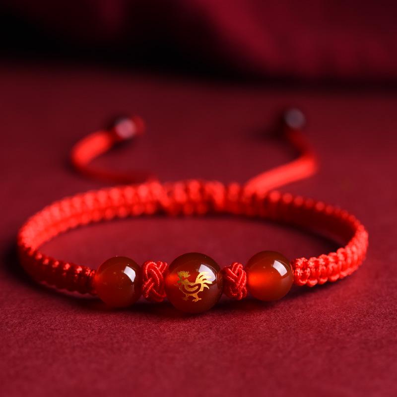 Chinese Zodiac Red Agate Bracelet for Men & Women - Year of Birth Lucky Bead, Putuo Mountain Inspired Style