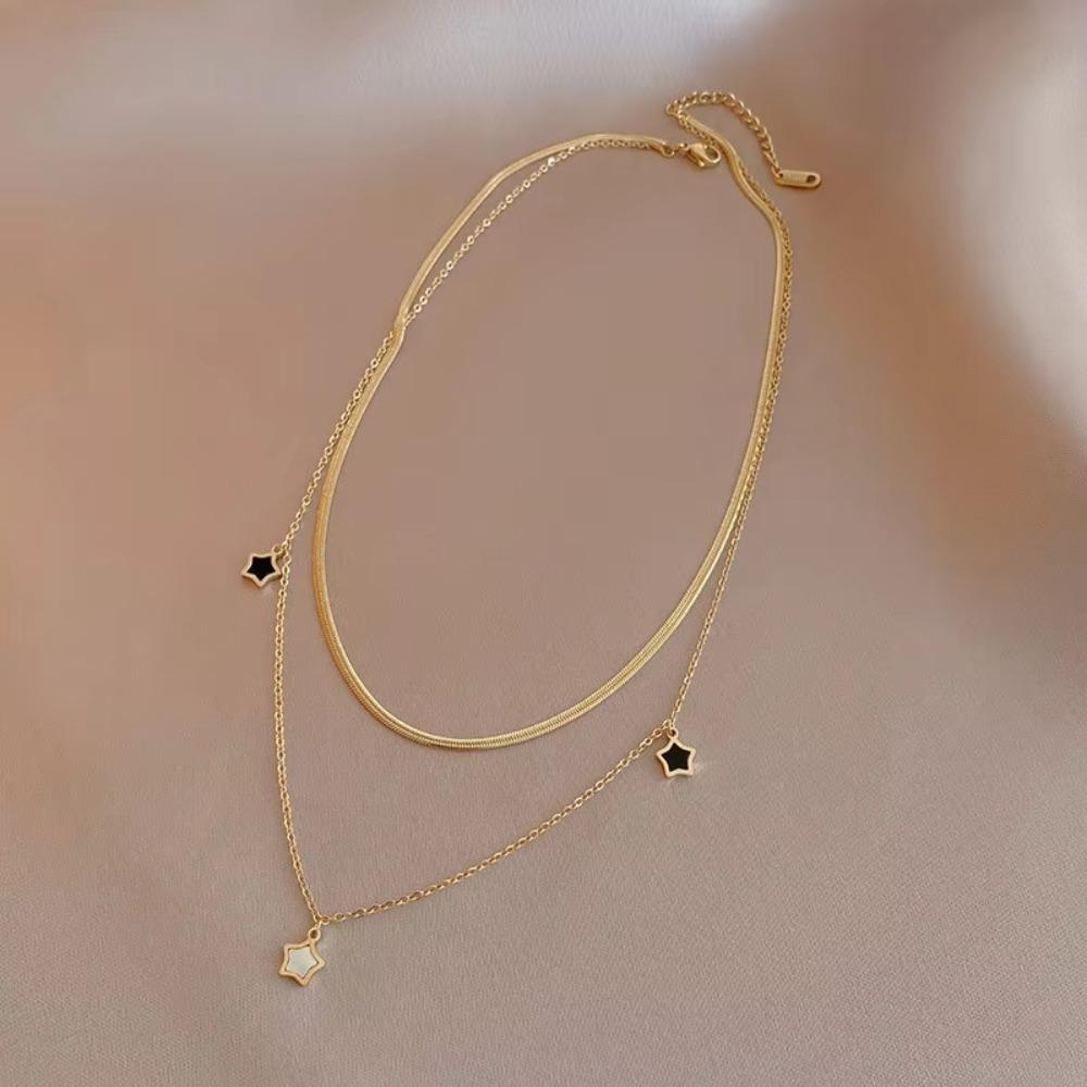 Double-Layered Star Charm Bracelet Titanium Steel Double Clavicle Chain for Women