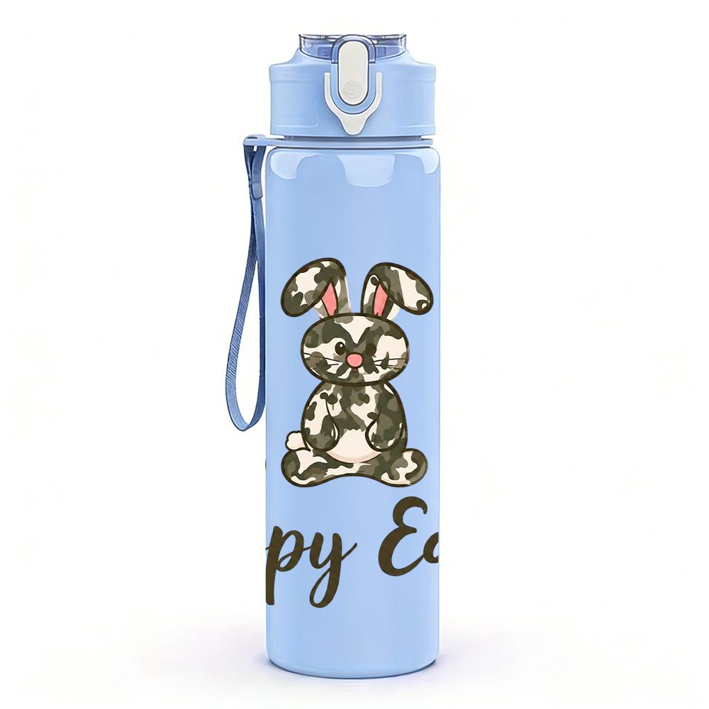 1PC Happy Easter Bunny Trio Figure 750ml Color Plastic Water Bottle Leakproof Flip Straw Lid For Sports Office Home Use
