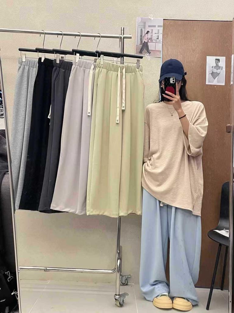 Da7 Women's High Waist Drawstring Loose Plus Size Wide-Leg Pants - Korean Style Casual Spring Sportswear