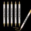 5Pcs Golden Acrylic Paint Markers Dual Tip Brush & Fine Tip Metallic Gold Paint Pens for Art Craft Drawing Rock Painting
