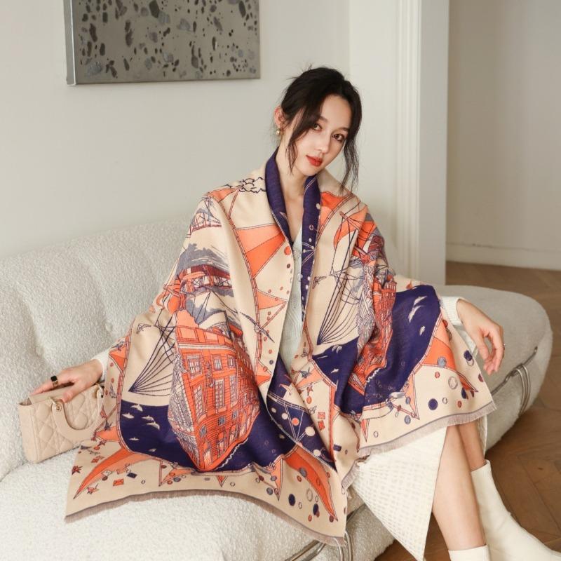 Gradual change flower imitation cashmere scarf women's high sense double-sided jacquard shawl retro scarf
