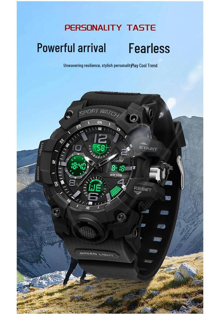Men's Multi-Functional Waterproof Dual Display Outdoor Sports Watch for Mountaineering and Running