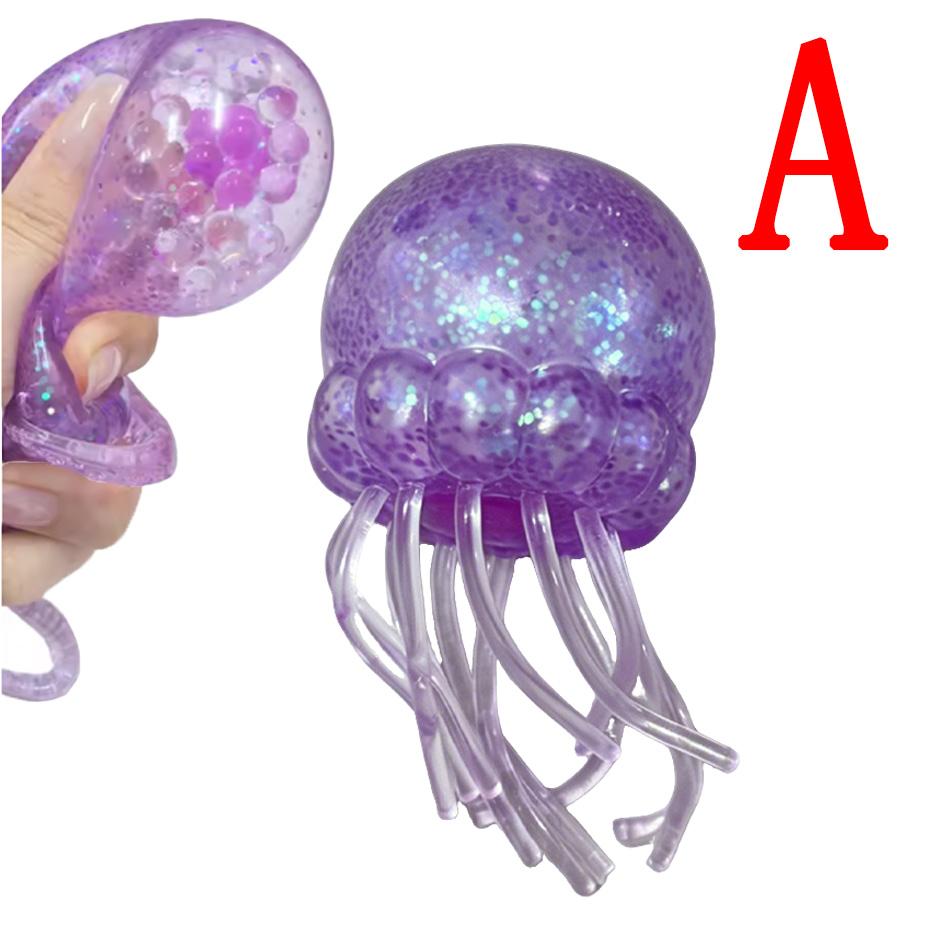 Glitter Octopus Squishy Glitter Jellyfish Squishy Sensory Squeeze Toy for Stress Relief