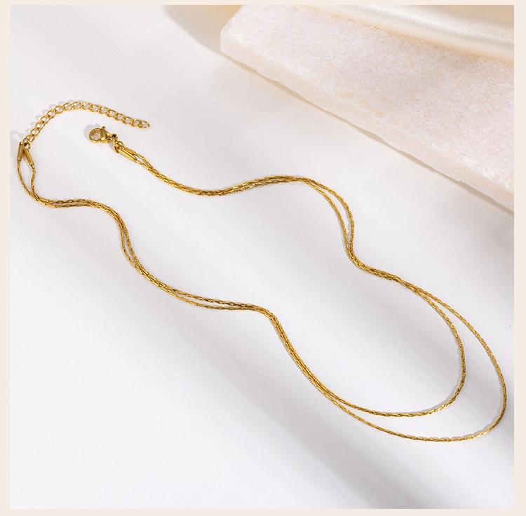 Double-layered Chain Necklace Stainless Steel for Women Simple Everyday Jewelry