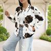 Women Plus Size White Leopard Star Heart Printed Long Sleeve Baseball Collar Jacket With Pockets