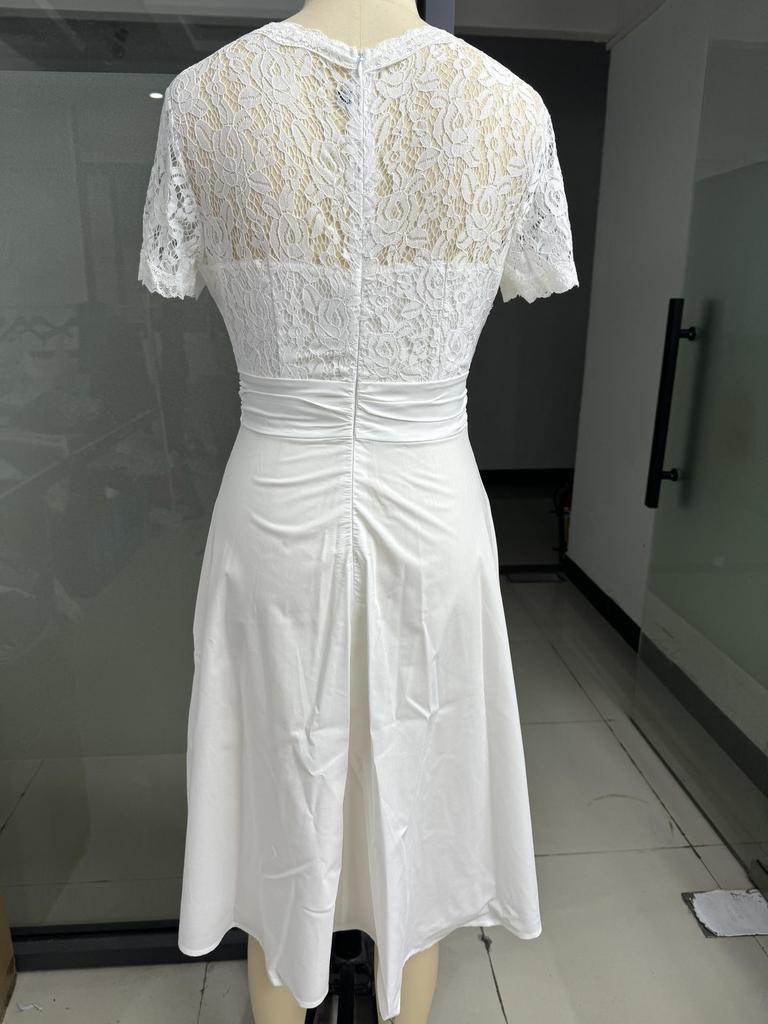 2025 Autumn/Winter V-neck Lace Hollow-out Short-sleeved Evening Party Dress
