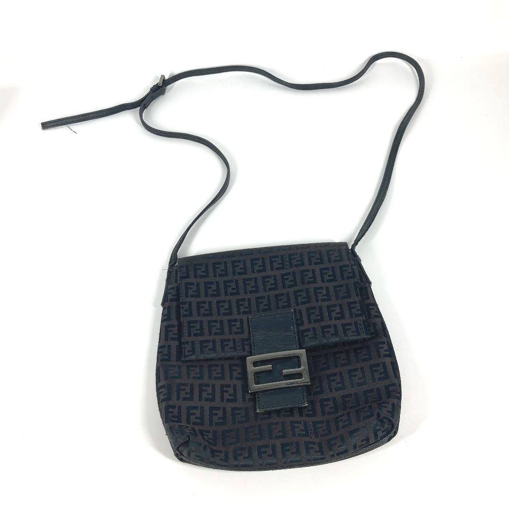 Fendi Zucchino Bag Flap Pochette Crossbody Shoulder Bag Canvas/Leather Black