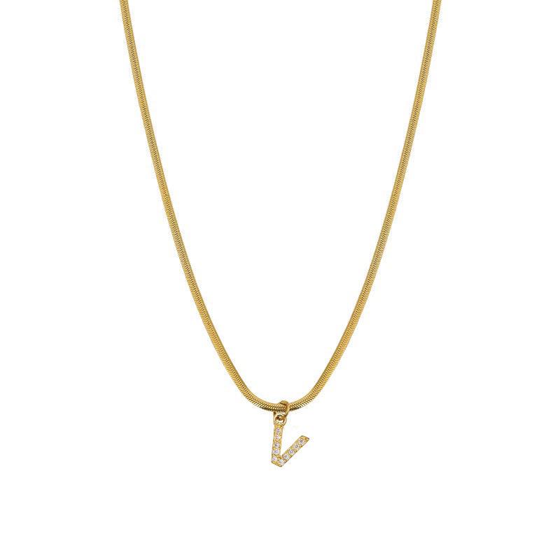 Rhinestone Inlaid French Court Style Snake Bone Collared Pendant with 26 European American Letters