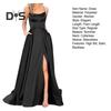 Evening Dress Spaghetti Strap High Slit Off Shoulder Backless Sleeveless Side Pockets A-line Floor Length Satin Pure Color Prom Banquet Party Maxi