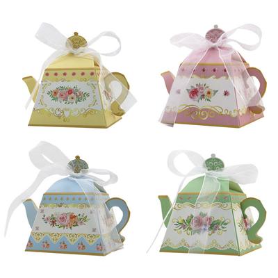 Carton European Sugar Box Retro Printing Teapot Happy Candy Box, Personalized Afternoon Tea Cake Candy Box