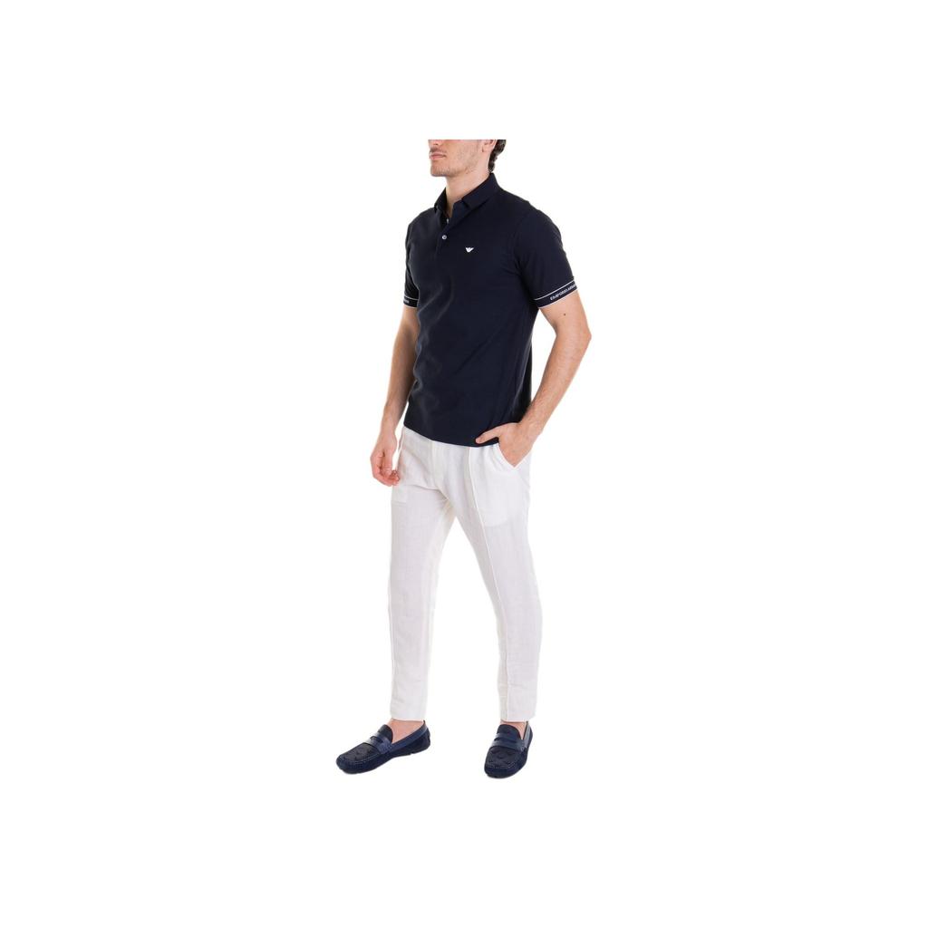 Emporio Armani Solid Color Half Button Eagle Logo Embroidered Cotton Short Sleeve Polo Shirt Men Polo Shirts Navy-Blue 3R1F67-1JCYZ-09K1