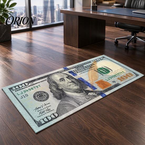 Office Area Rug Money Runner Rug, 100 Bill USD Print Non-slip Washable Pattern Carpet Cash Design for Living Room Bedroom Kitchen Man Cave Decor