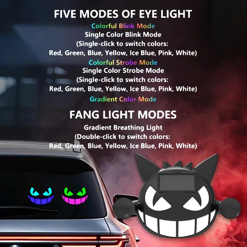 Kebidu Solar‑Powered Car Devil Light, RGB LED Decor Lamp, Type‑C Rechargeable Suction Cup Car Window Ornament Light
