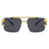 New Fashion Personalized Borderless Eyeglasses Leopard Head Double Beam Sunglasses Trendy Men Outdoor Driving Eyewear